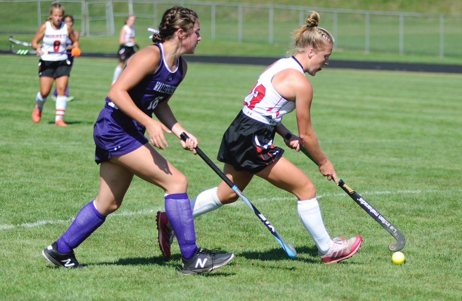 Captain hook. Honesdale’s Claire Campen on offense against Wallenpaupack’s defender Hunter Myers.